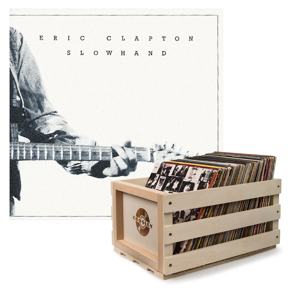 Crosley Record Storage Crate & Eric Clapton Slowhand 35th Anniversary - Vinyl Album Bundle V398-UM-5340723-B