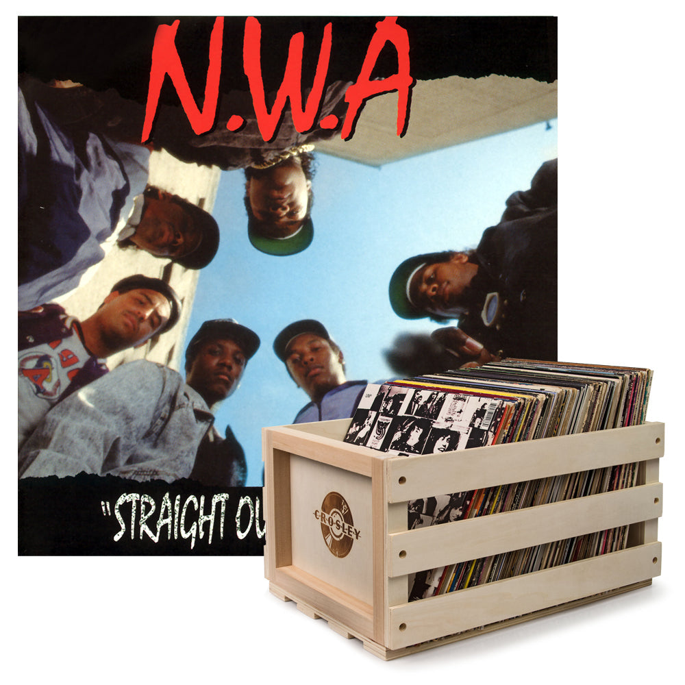 Crosley Record Storage Crate & N.W.A. Straight Outta Compton - Vinyl Album Bundle V398-UM-5346995-B