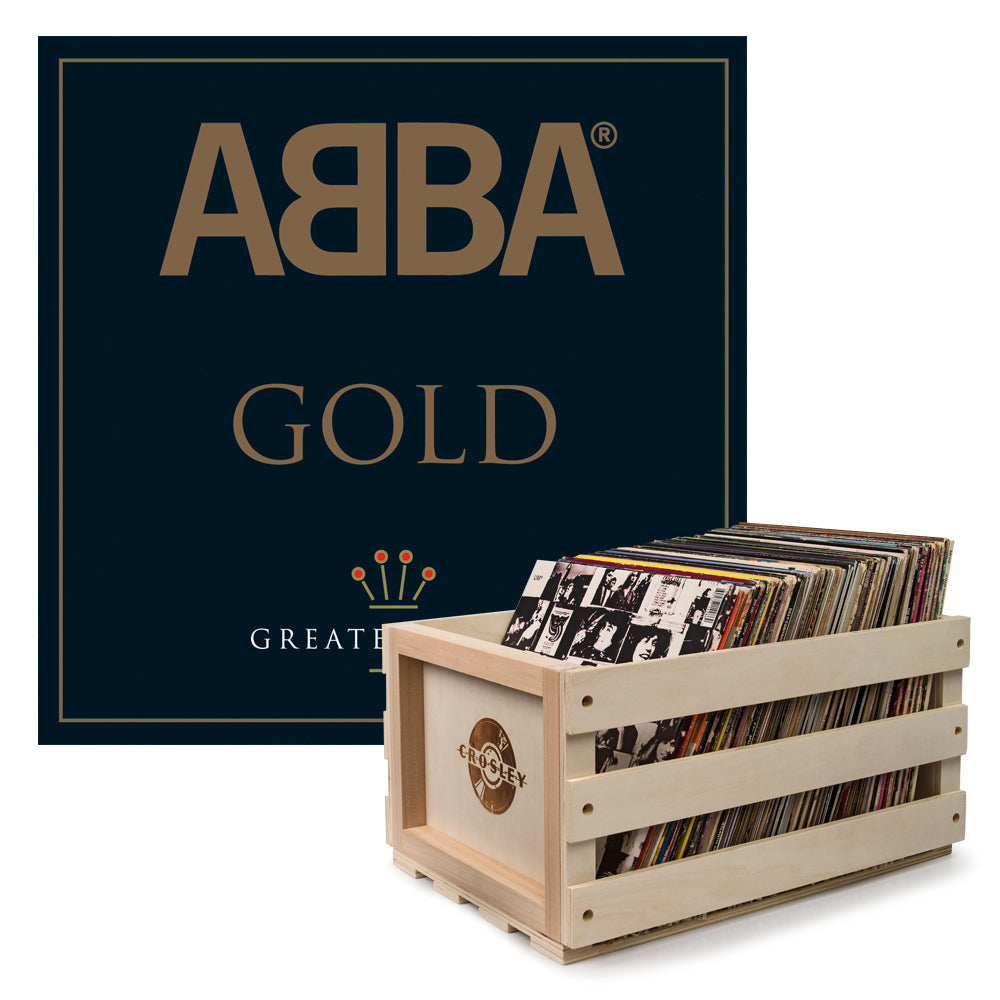 Crosley Record Storage Crate & Abba Gold - Double Vinyl Album Bundle V398-UM-5351106-B