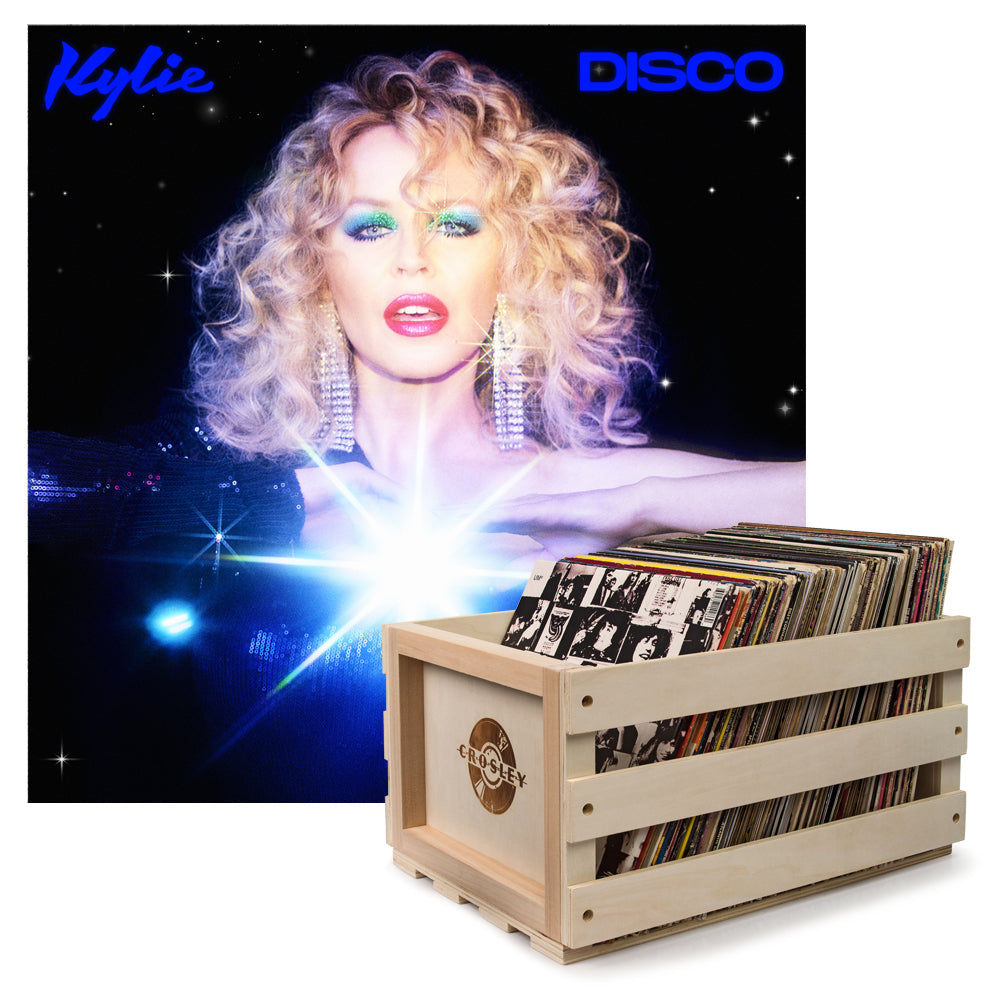 Crosley Record Storage Crate & Kylie Disco - Black Vinyl Album Bundle V398-UM-538634001-B