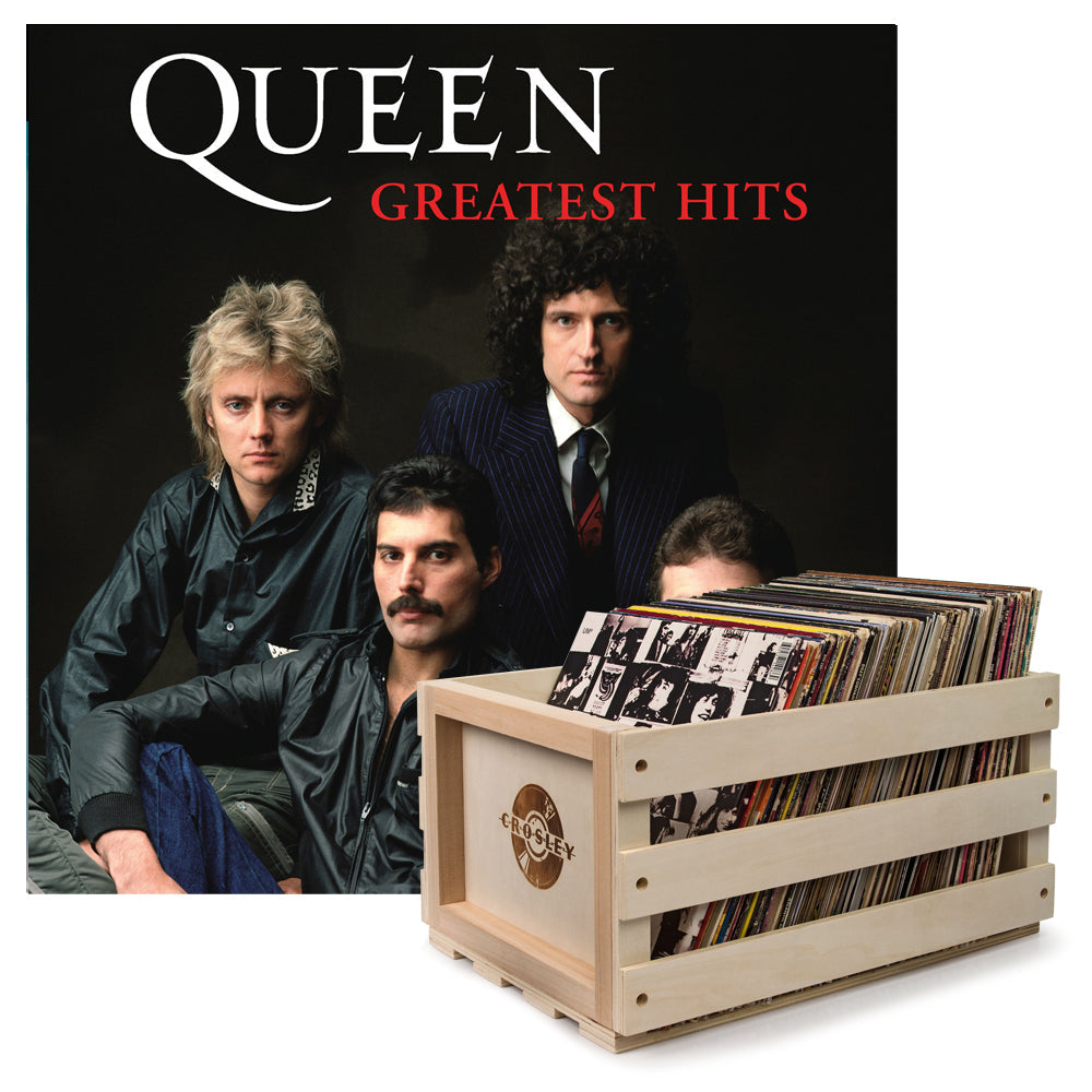 Crosley Record Storage Crate & Queen Greatest Hits - Double Vinyl Album Bundle V398-UM-5704841-B