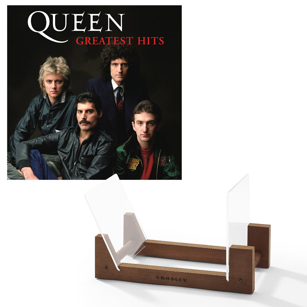 Queen Greatest Hits - Double Vinyl Album & Crosley Record Storage Display Stand V398-UM-5704841-BS