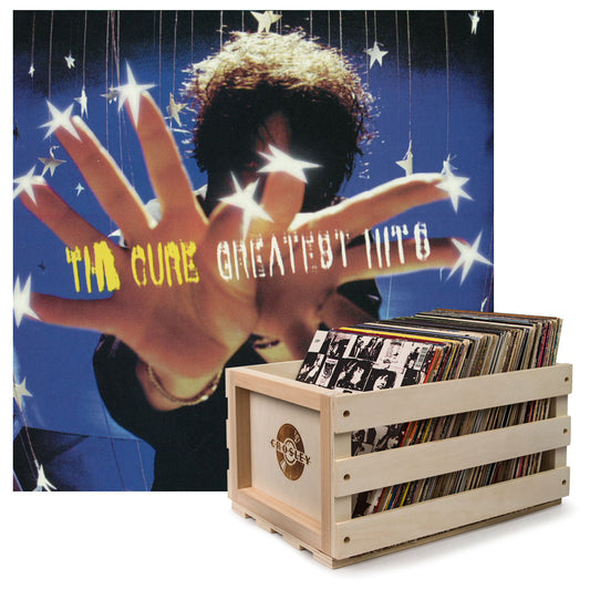 Crosley Record Storage Crate & The Cure Greatest Hits - Double Vinyl Album Bundle V398-UM-5715434-B