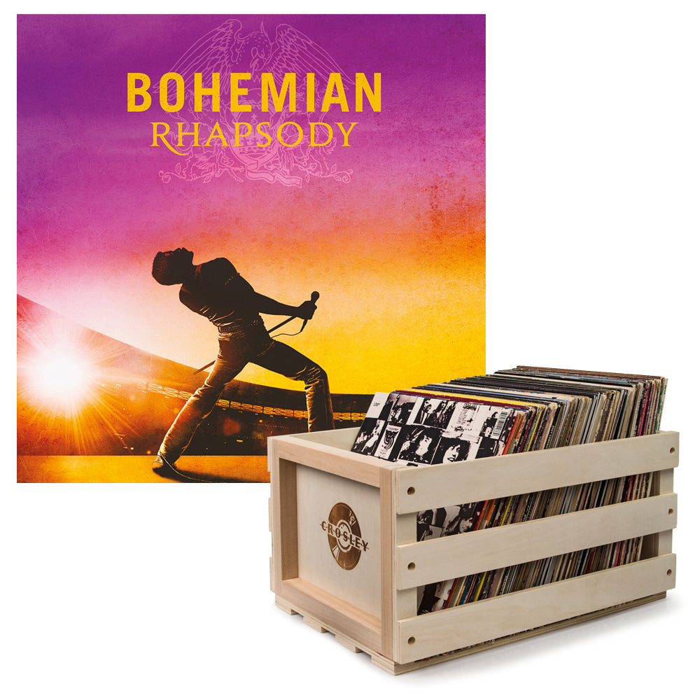 Crosley Record Storage Crate & Queen - Bohmian Rhapsody - Double Vinyl Album Bundle V398-UM-6798872-B