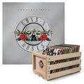 Crosley Record Storage Crate & Guns N Roses Greatest Hits - Double Vinyl Album Bundle V398-UM-712479-B