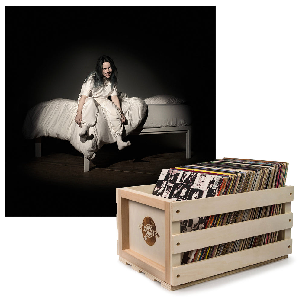 Crosley Record Storage Crate & Billie Eilish - When We All Fall Asleep, Where Do We Go - Vinyl Album Bundle V398-UM-7742766-B