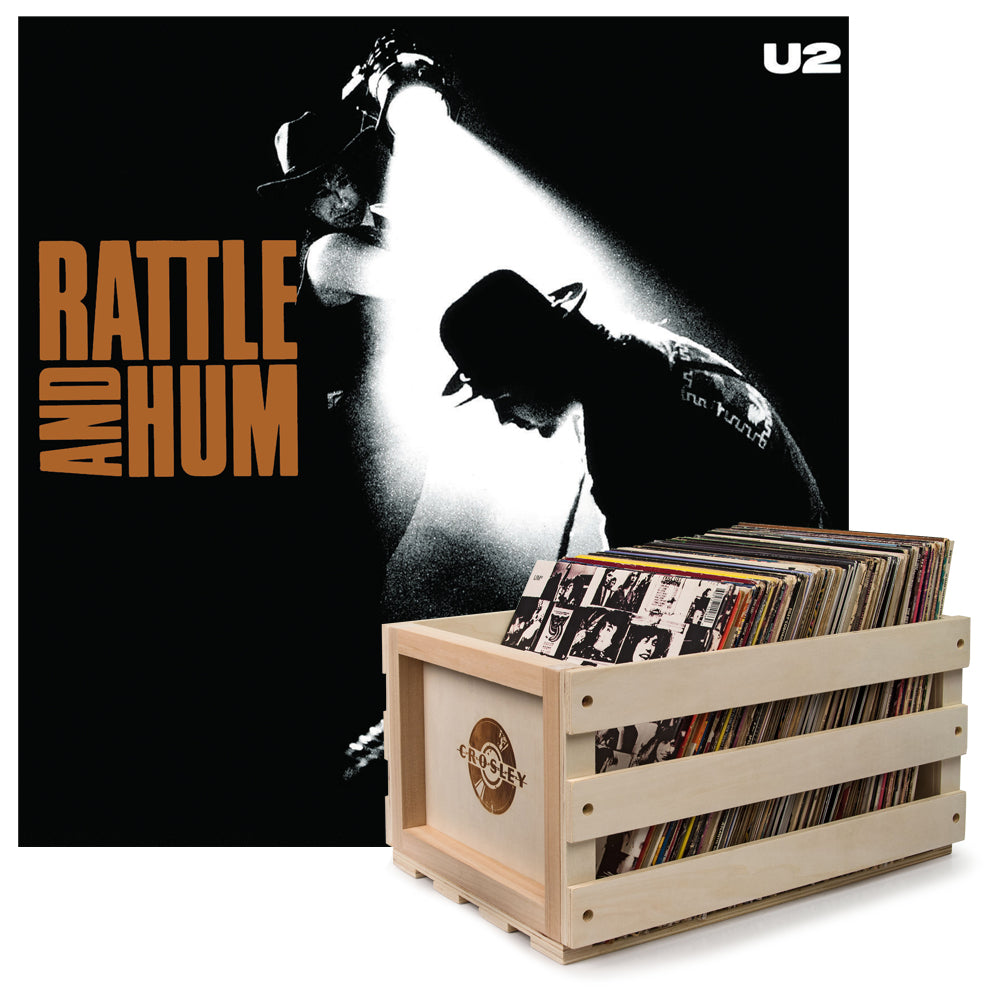 Crosley Record Storage Crate & U2 Rattle And Hum - Vinyl Album Bundle V398-UM-8422991-B
