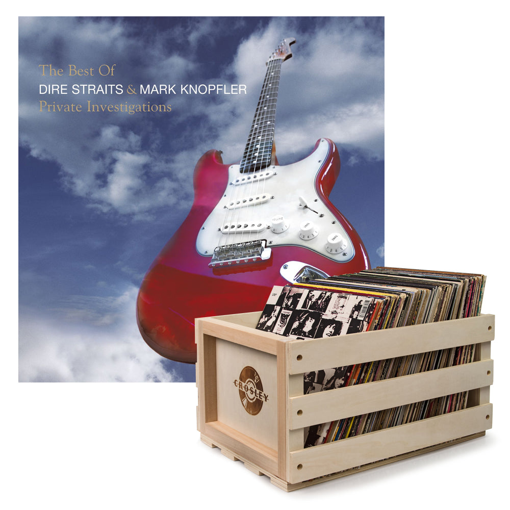 Crosley Record Storage Crate & Dire Straits, Mark K The Best Of Dire Straits - Double Vinyl Album Bundle V398-UM-9875767-B