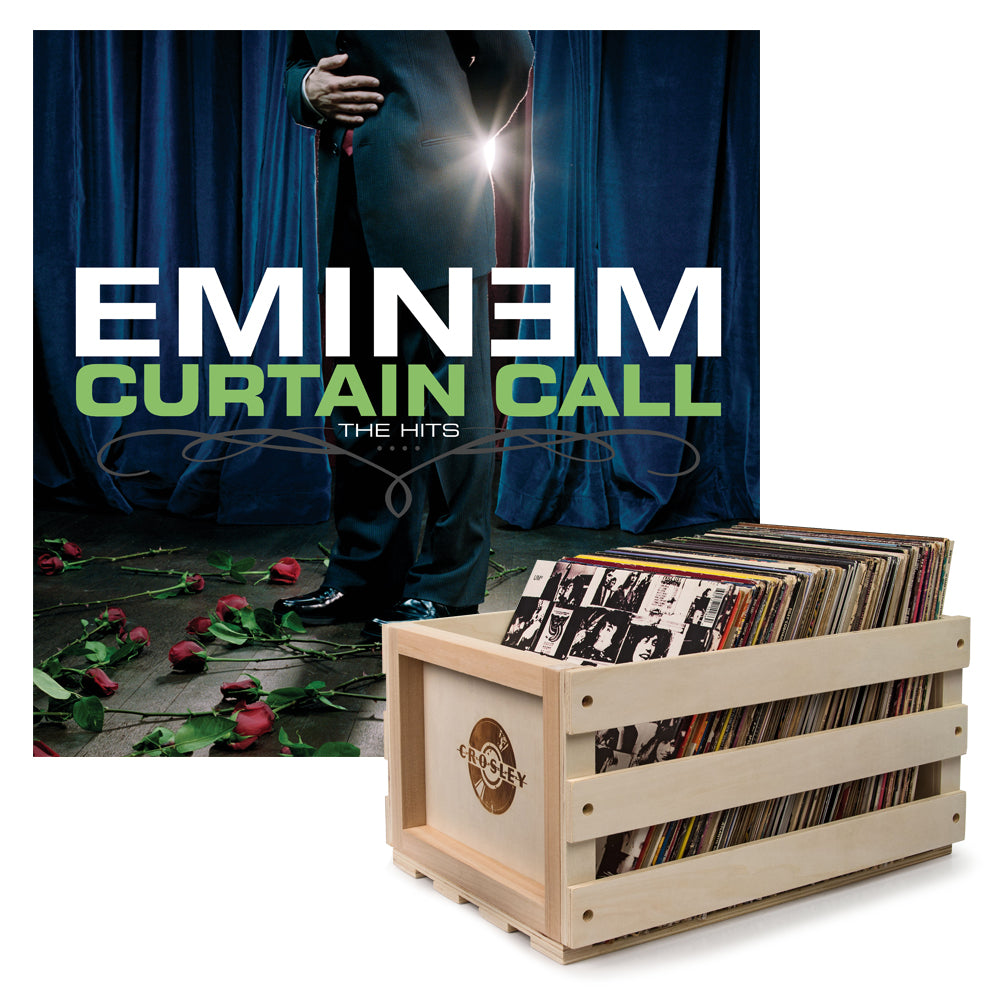 Crosley Record Storage Crate & Eminem Curtain Call - Double Vinyl Album Bundle V398-UM-9887896-B