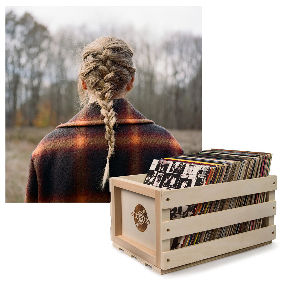 Crosley Record Storage Crate & Taylor Swift - Evermore - Double Vinyl Album Bundle V398-UM-B003341001-B