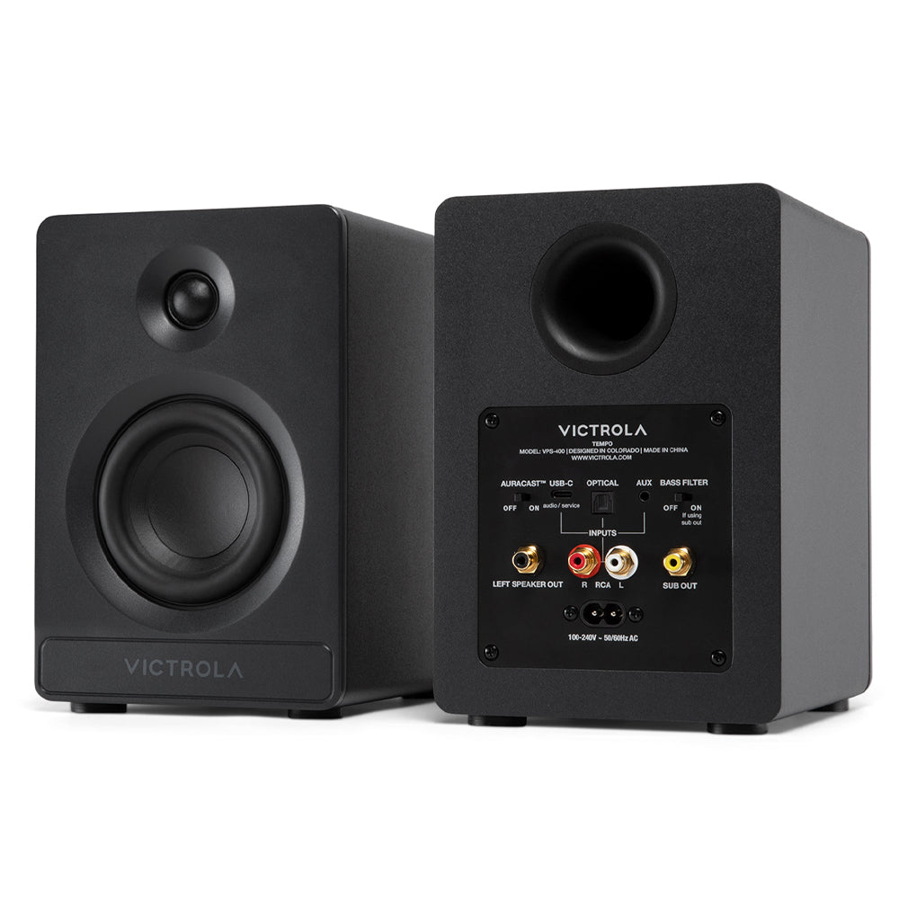 Victrola Tempo Bookshelf Speakers - Black V398-VPS-400-BLK-INT
