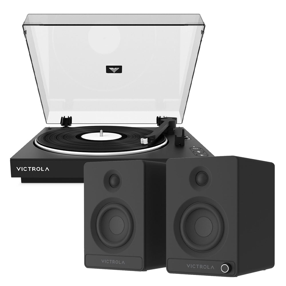 Victrola Automatic Turntable + Victrola Tempo Bookshelf Speakers Bundle - Black V398-VPT-800-BLK-BUN
