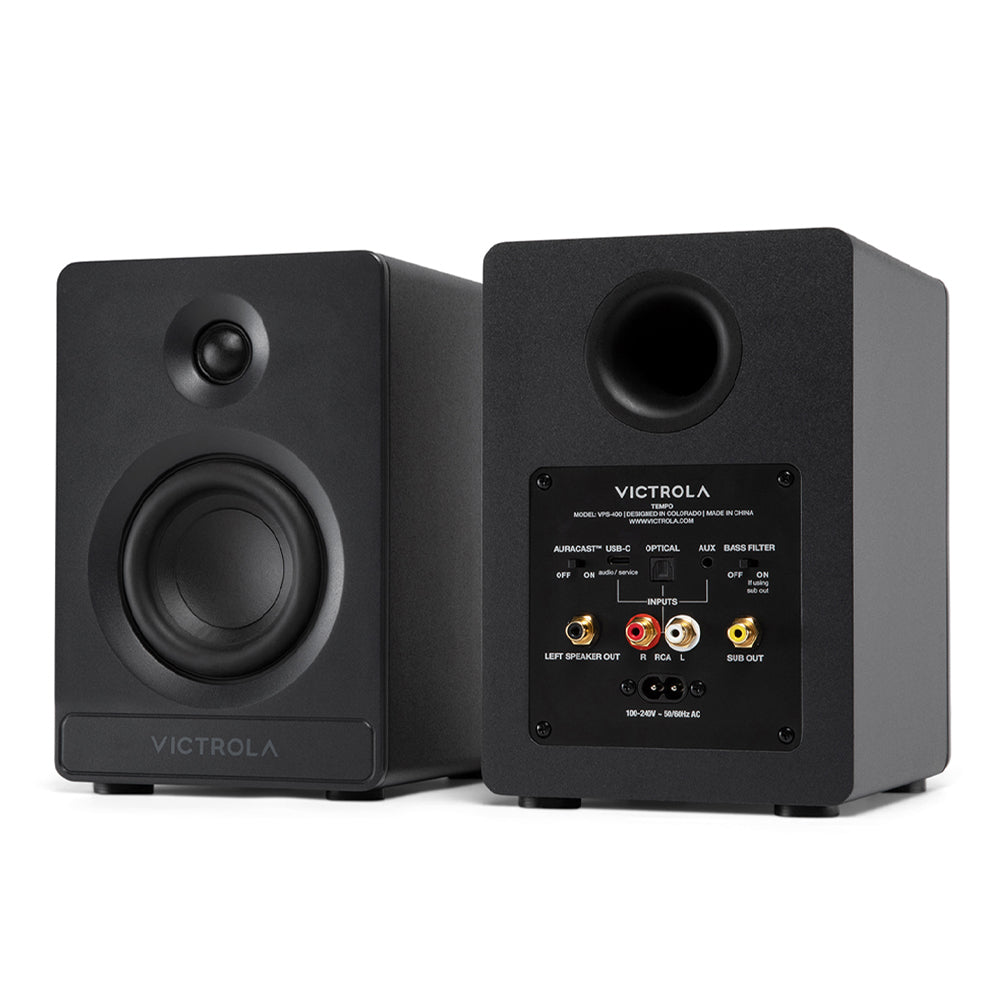 Victrola Automatic Turntable + Victrola Tempo Bookshelf Speakers Bundle - Black V398-VPT-800-BLK-BUN