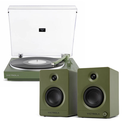Victrola Automatic Turntable + Victrola Tempo Bookshelf Speakers Bundle - Green V398-VPT-800-GRN-BUN