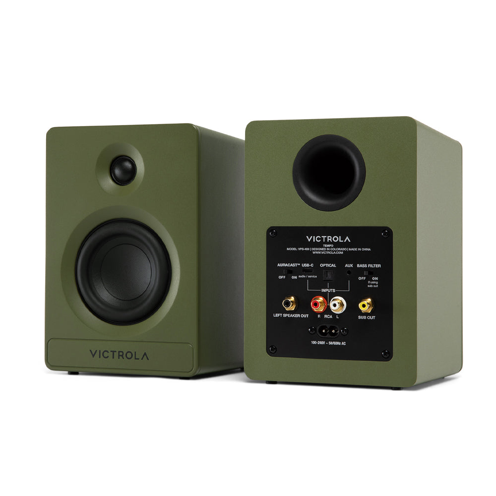 Victrola Automatic Turntable + Victrola Tempo Bookshelf Speakers Bundle - Green V398-VPT-800-GRN-BUN