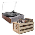Victrola Eastwood II Turntable - Walnut + Bundled Record Storage Crate V398-VTA-74-WLN-BSC