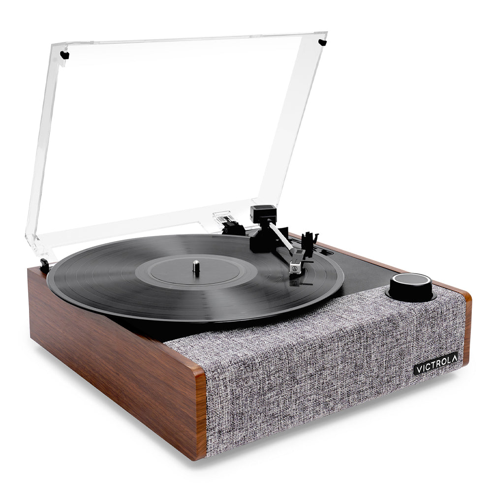 Victrola Eastwood II Turntable - Walnut + Bundled Crosley Record Storage Display Stand V398-VTA-74-WLN-BSS