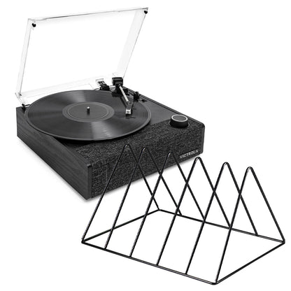 Victrola Eastwood II Turntable - Black + Gadhouse Vinyl Rack Bundle - Black V398-VTR-74-BLK-VR