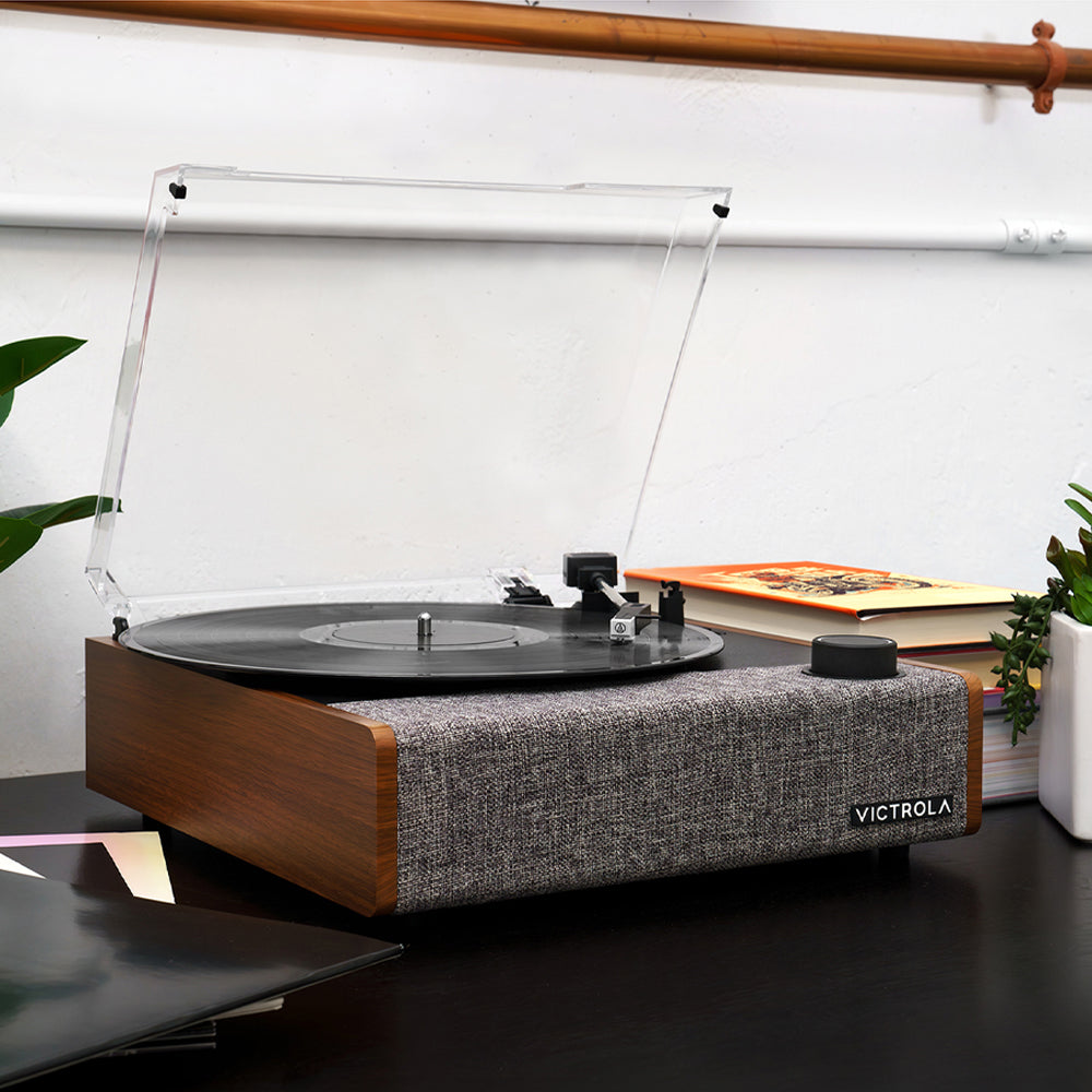 Victrola Eastwood II Turntable - Walnut + Turntable Stand Bundle - Black V398-VTR-74-WLN-ST