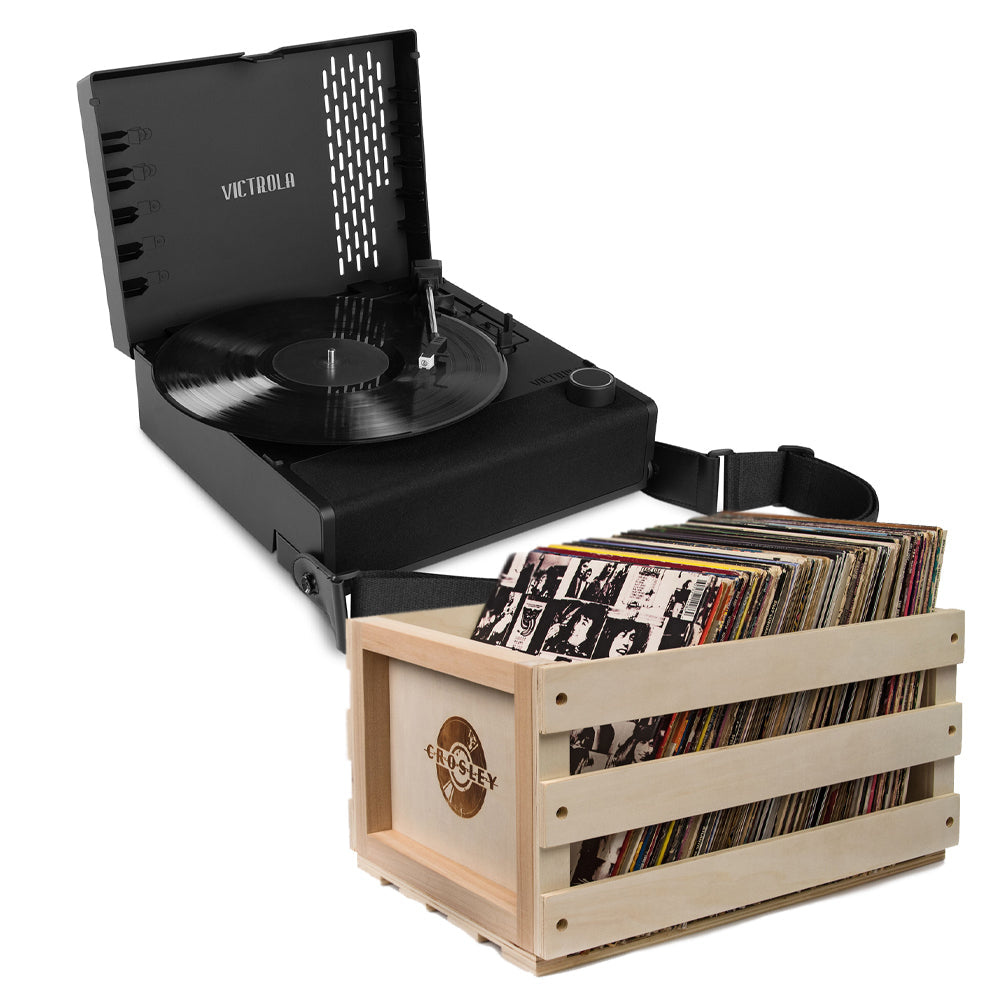 Victrola Revolution Go Turntable - Black + Bundled Record Storage Crate V398-VTR-750SB-BLK-BSC