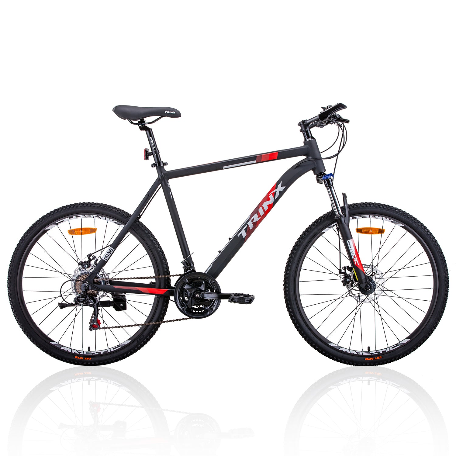 Trinx MTB Mens Mountain Bike 26 inch Shimano Gear 21-Speed [Colour: Matt Black White/Red] [Size Of Frame: 19 V406-M136_19_RED