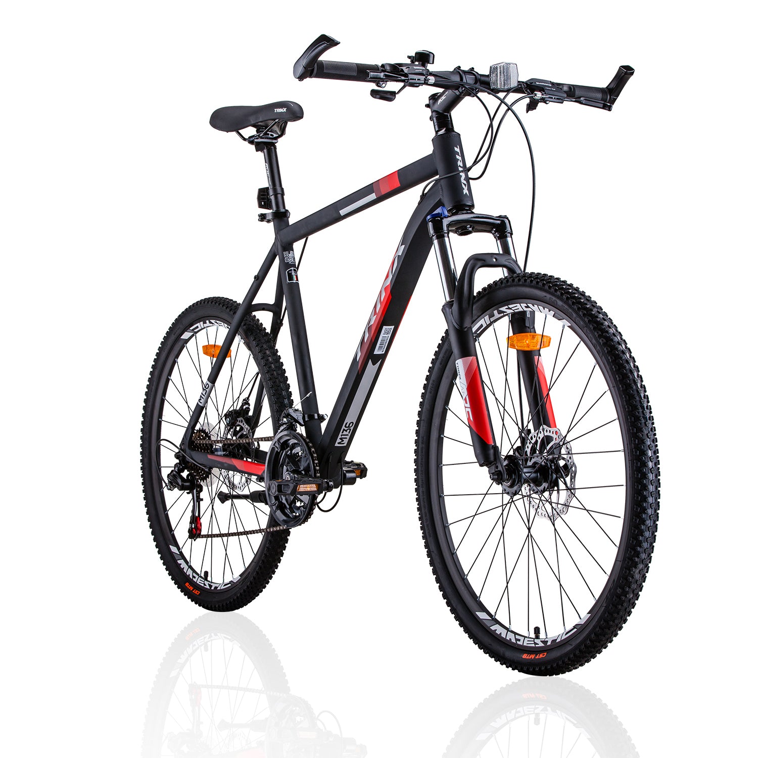 Trinx MTB Mens Mountain Bike 26 inch Shimano Gear 21-Speed [Colour: Matt Black White/Red] [Size Of Frame: 19 V406-M136_19_RED