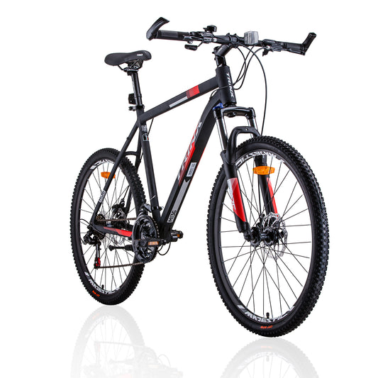 Trinx MTB Mens Mountain Bike 26 inch Shimano Gear 21-Speed [Colour: Matt Black White/Red] [Size Of Frame: 19 V406-M136_19_RED