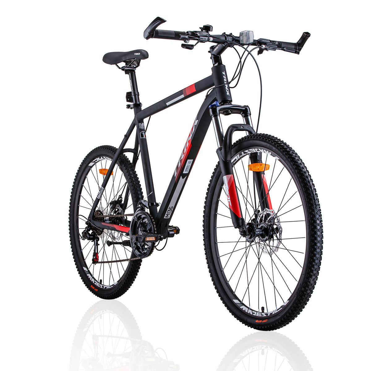 Trinx MTB Mens Mountain Bike 26 inch Shimano Gear 21-Speed [Colour: Matt Black White/Red] [Size Of Frame: 21 V406-M136_21_RED