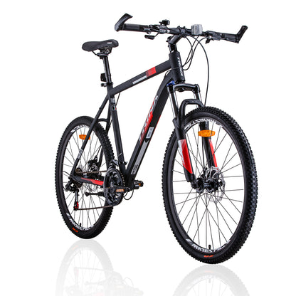 Trinx MTB Mens Mountain Bike 26 inch Shimano Gear 21-Speed [Colour: Matt Black White/Red] [Size Of Frame: 21 V406-M136_21_RED