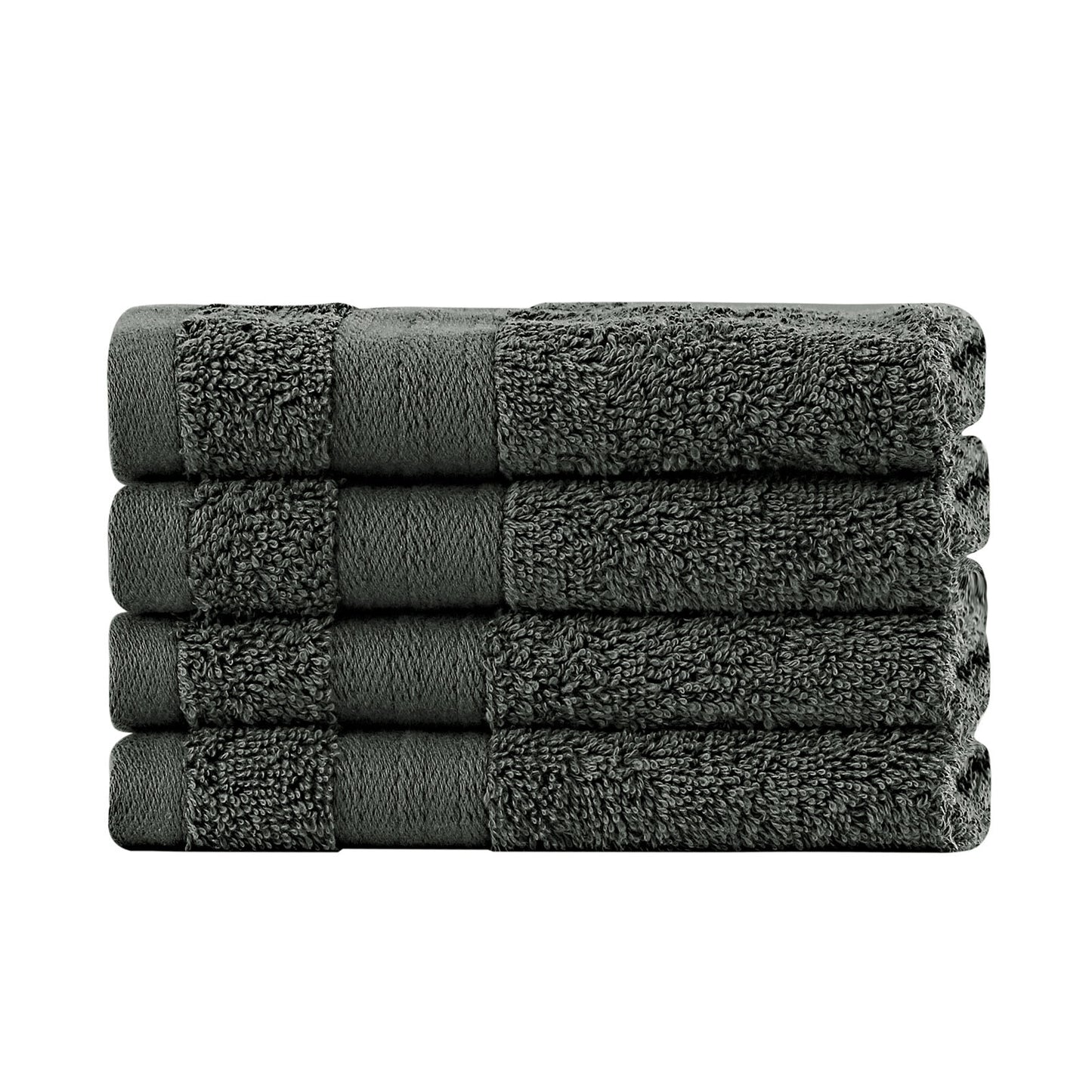 Linenland Bath Towel Set - 4 Piece Cotton Washcloths - Charcoal V406-TOWPAK03CH