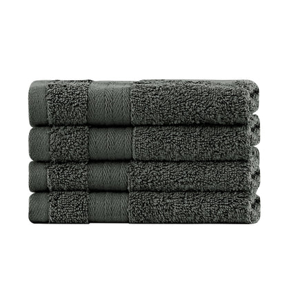 Linenland Bath Towel Set - 4 Piece Cotton Washcloths - Charcoal V406-TOWPAK03CH