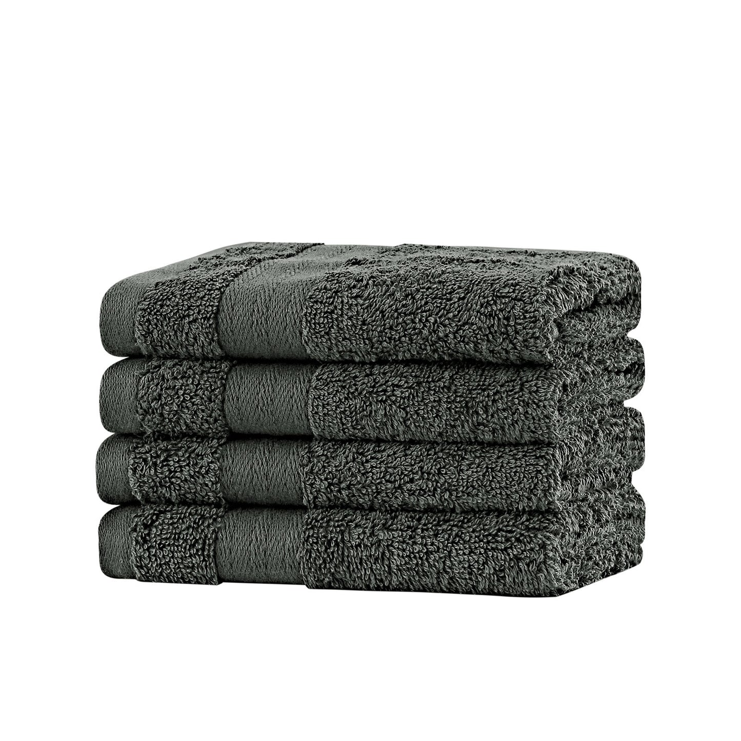 Linenland Bath Towel Set - 4 Piece Cotton Washcloths - Charcoal V406-TOWPAK03CH