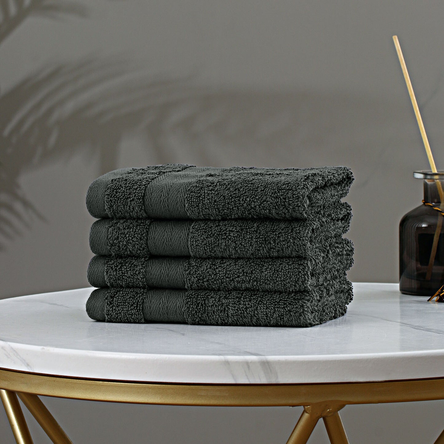 Linenland Bath Towel Set - 4 Piece Cotton Washcloths - Charcoal V406-TOWPAK03CH