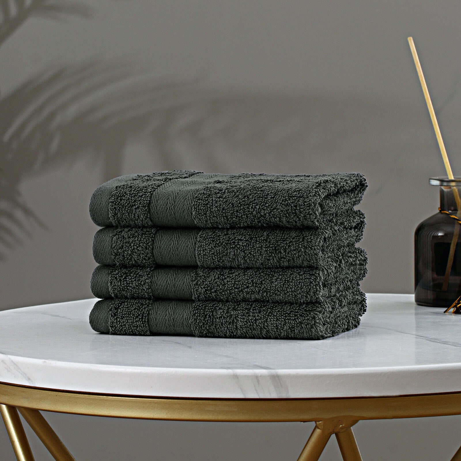 Linenland Bath Towel Set - 4 Piece Cotton Washcloths - Charcoal V406-TOWPAK03CH
