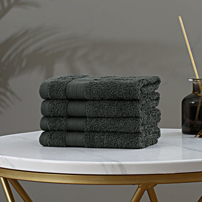 Linenland Bath Towel Set - 4 Piece Cotton Washcloths - Charcoal V406-TOWPAK03CH