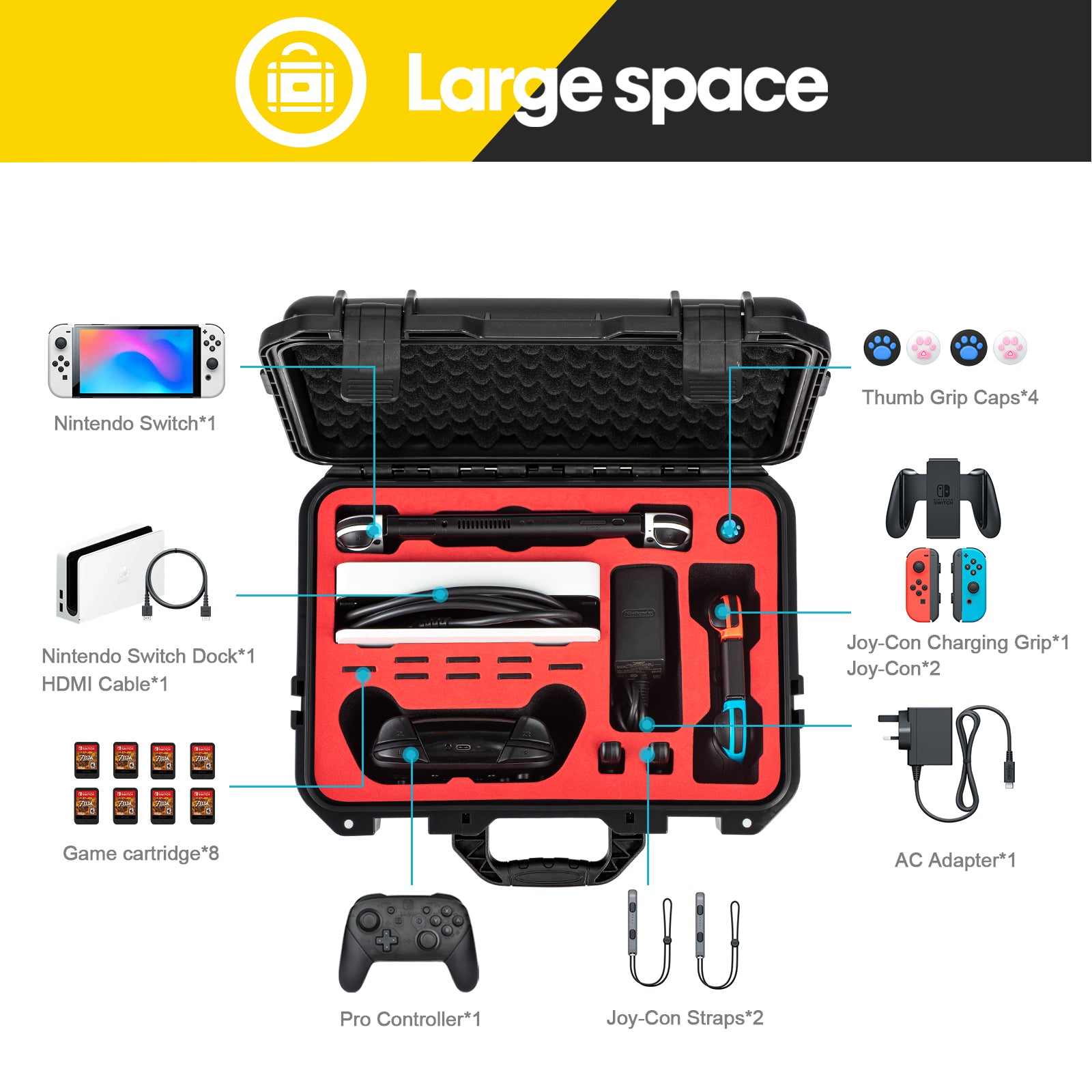 DEVASO Carrying Case for Nintendo Switch OLED Case, Professional Safe Hard-Black V413-1120486