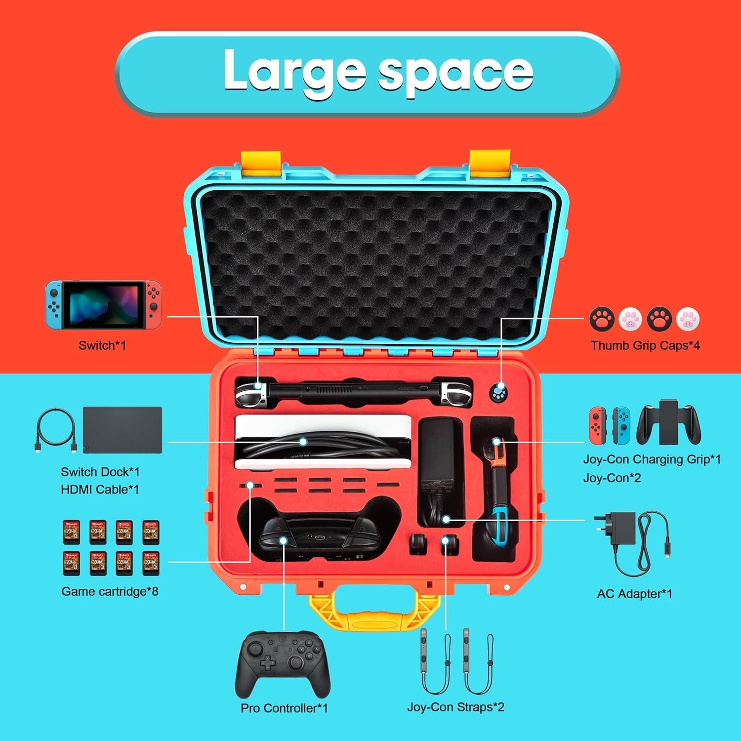 DEVASO Carrying Case for Nintendo Switch OLED Case, Professional Safe Hard-Red & Blue V413-1120486-RB