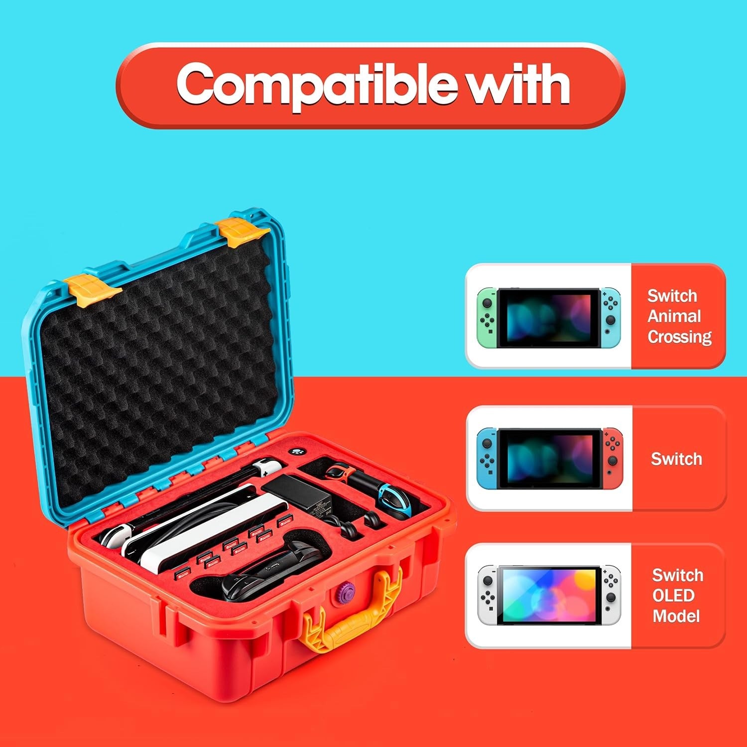 DEVASO Carrying Case for Nintendo Switch OLED Case, Professional Safe Hard-Red & Blue V413-1120486-RB