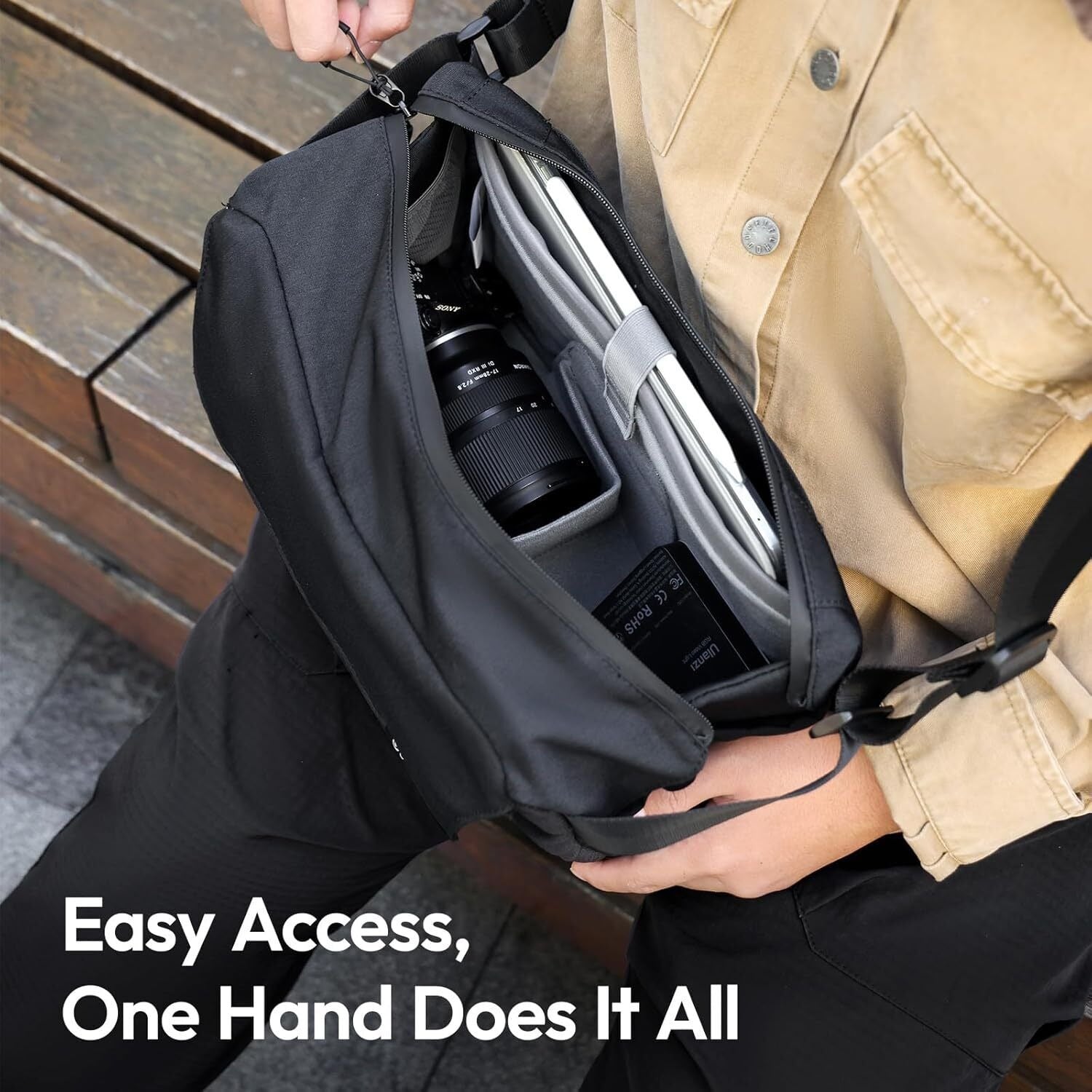 ULANZI BP11 8L Camera Sling Bag with Tripod Holder for Men Women, Lightweight Splash-proof DSLR/Mirrorless V413-B158