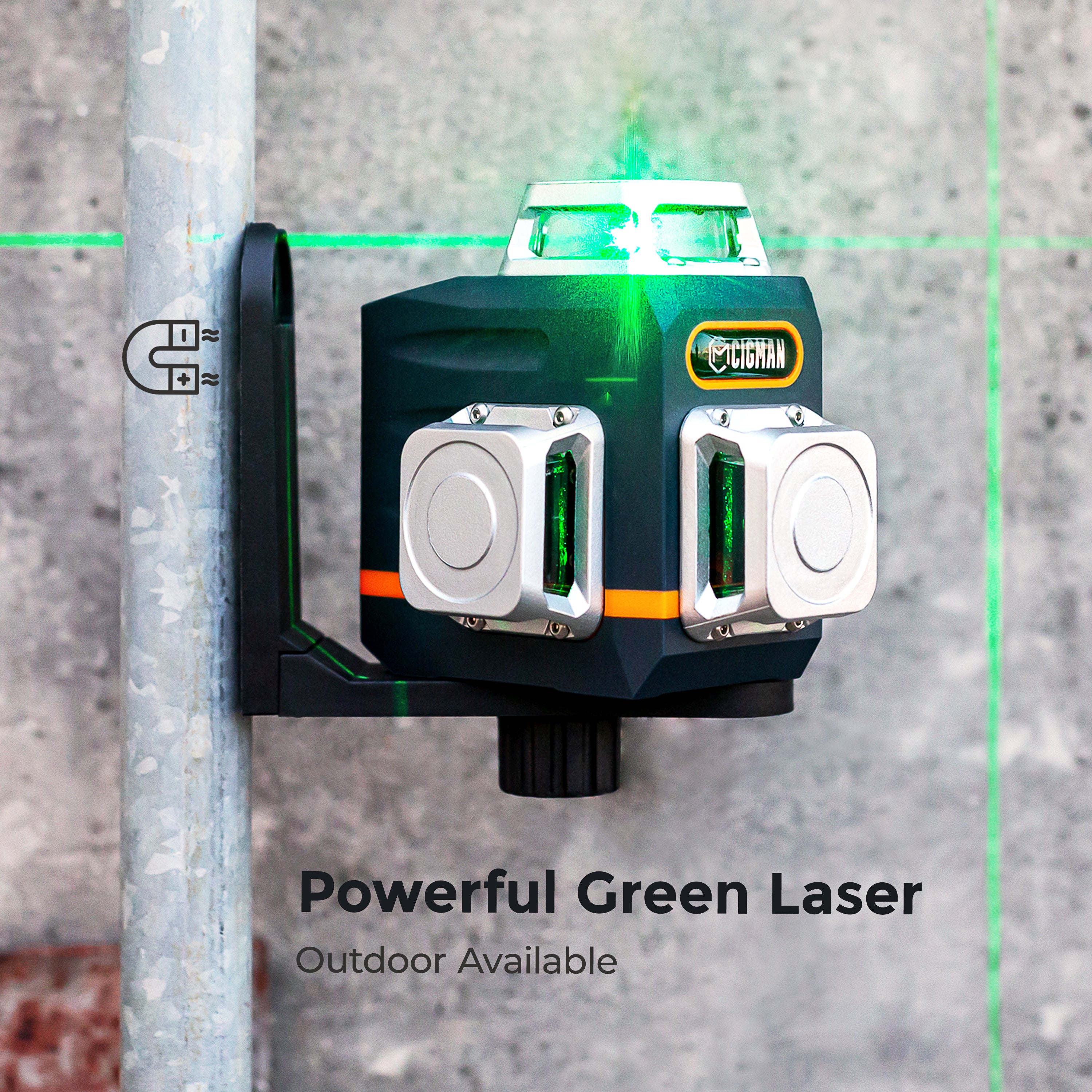 CIGMAN Laser Level Self Leveling 3x360 degrees 3D Green Cross Line for Construction and Picture Hanging, V413-CM-701