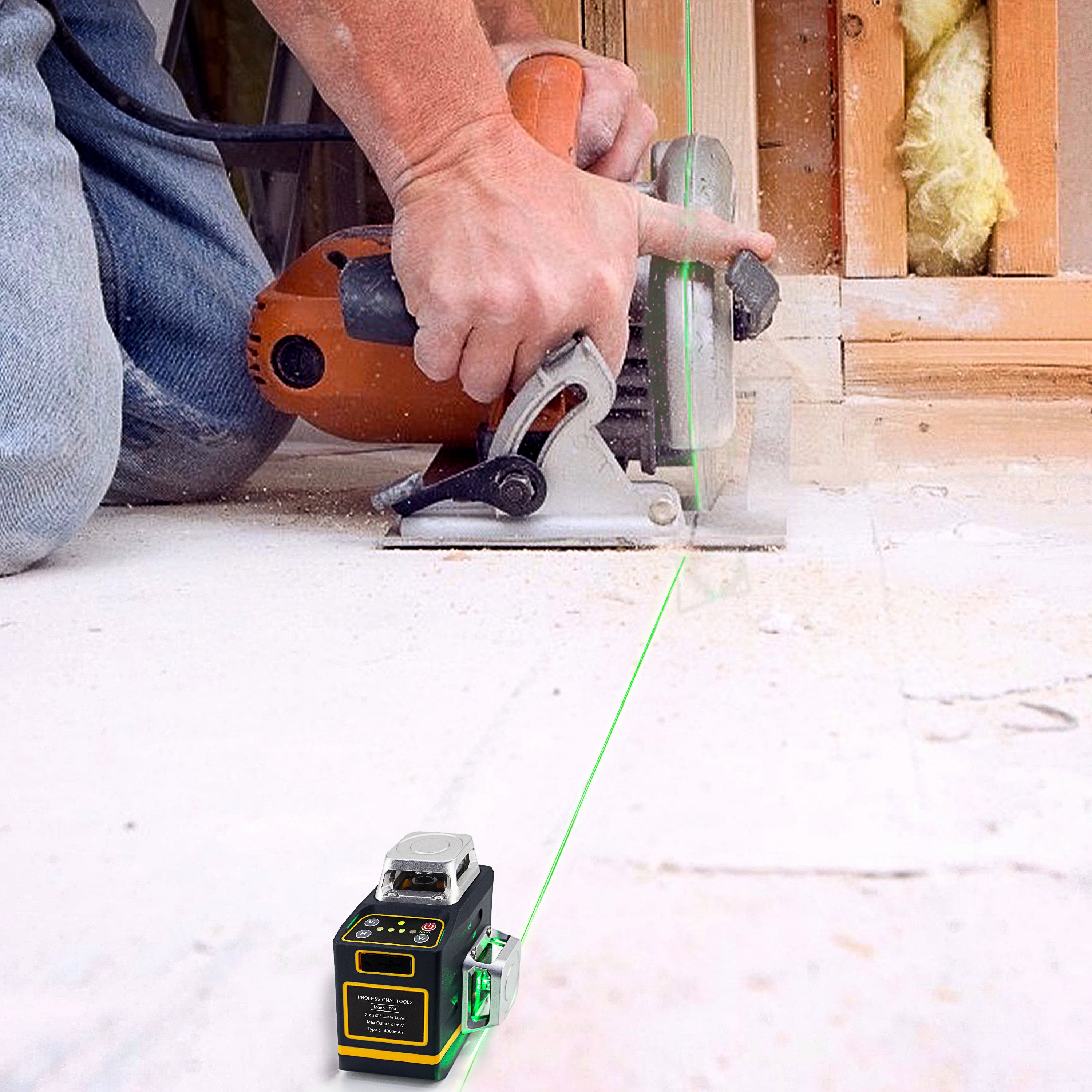 CIGMAN Laser Level Self Leveling 3x360 degrees 3D Green Cross Line for Construction and Picture Hanging, V413-CM-701