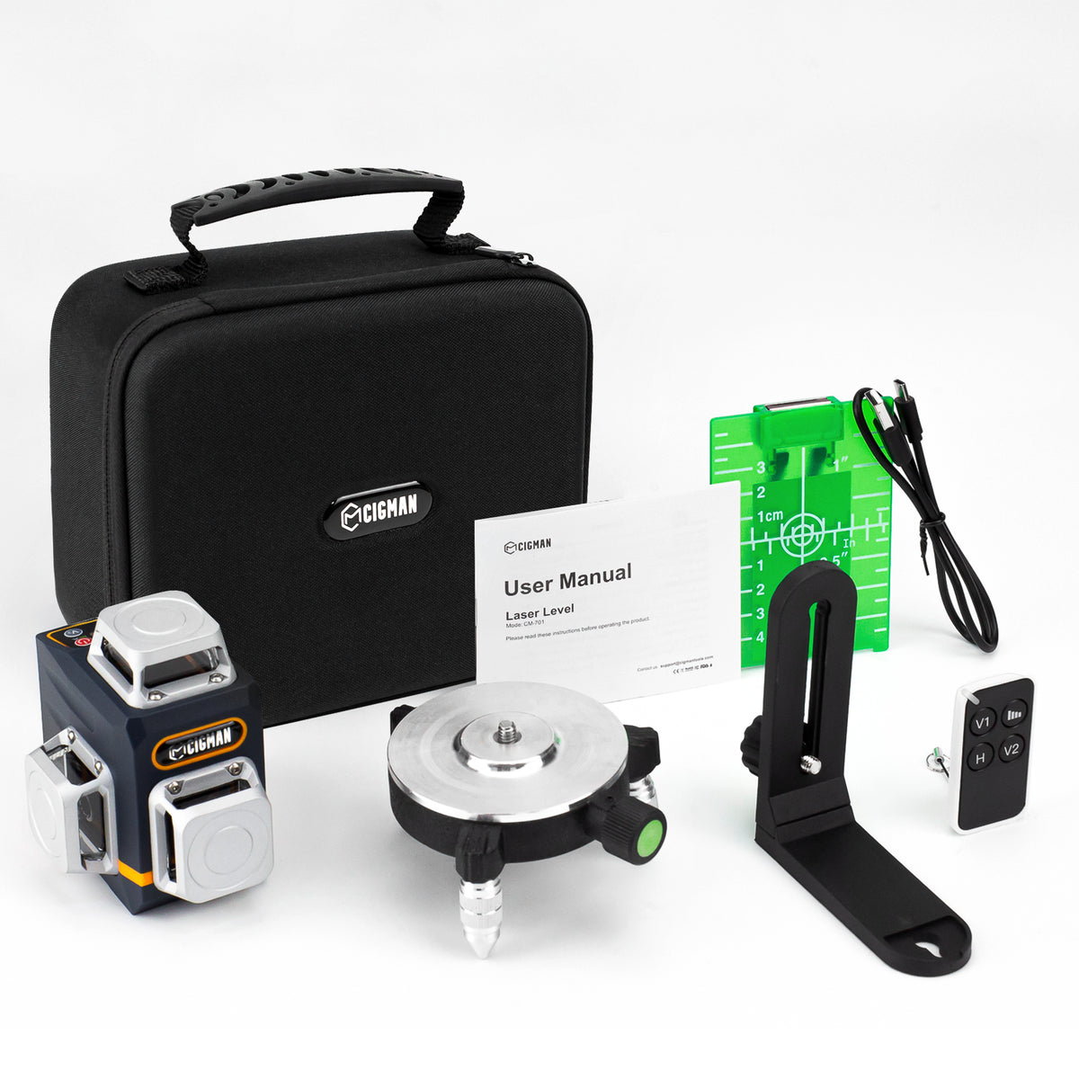 CIGMAN Laser Level Self Leveling 3x360 degrees 3D Green Cross Line for Construction and Picture Hanging, V413-CM-701