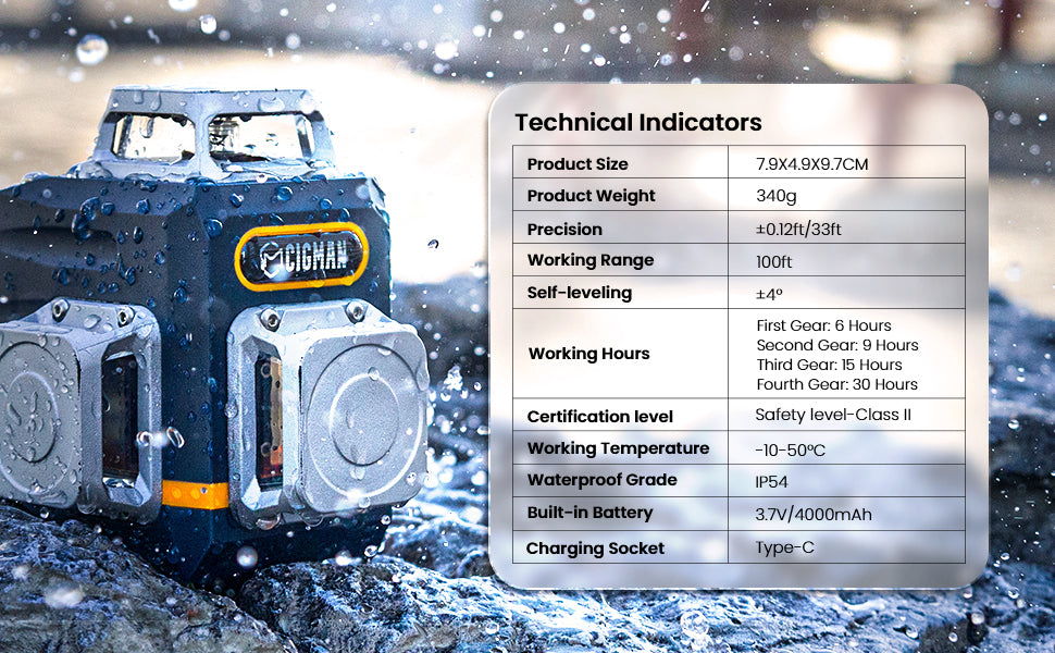 CIGMAN Laser Level Self Leveling 3x360 degrees 3D Green Cross Line for Construction and Picture Hanging, V413-CM-701