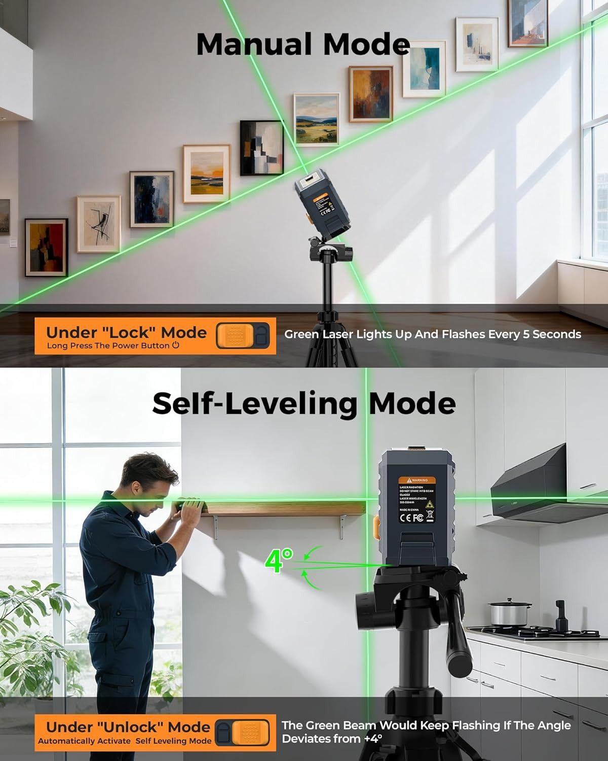 Cigman Line Laser, 100ft Self Leveling Laser Level with Magnetic Bracket, Green Laser Level for Picture V413-CM-G01