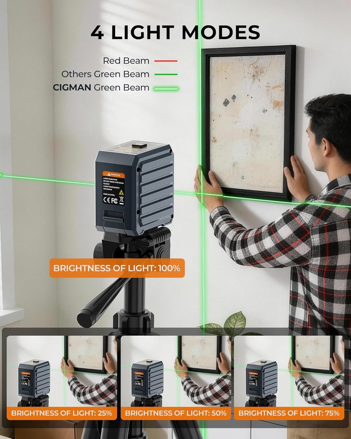 Cigman Line Laser, 100ft Self Leveling Laser Level with Magnetic Bracket, Green Laser Level for Picture V413-CM-G01