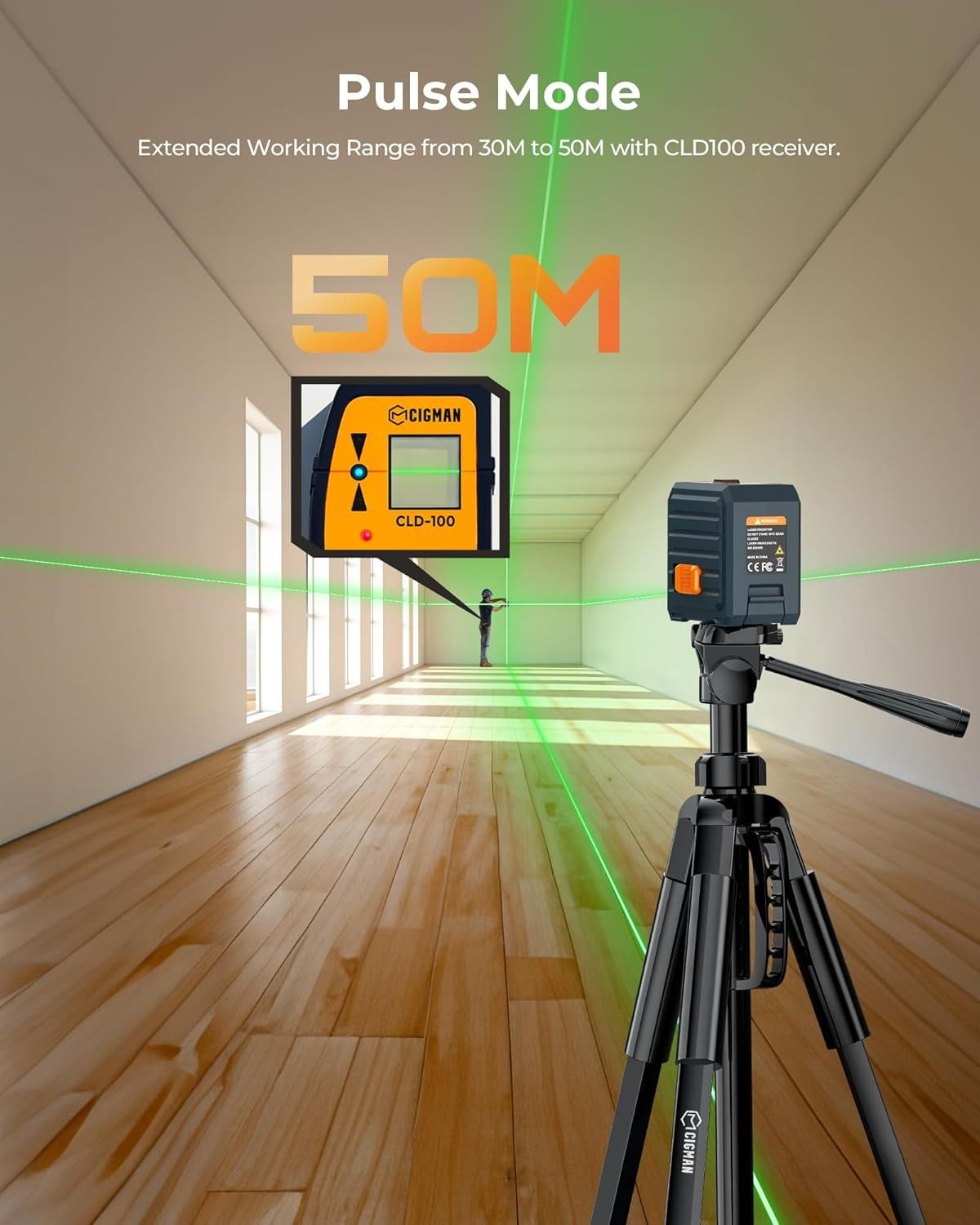 Cigman Line Laser, 100ft Self Leveling Laser Level with Magnetic Bracket, Green Laser Level for Picture V413-CM-G01