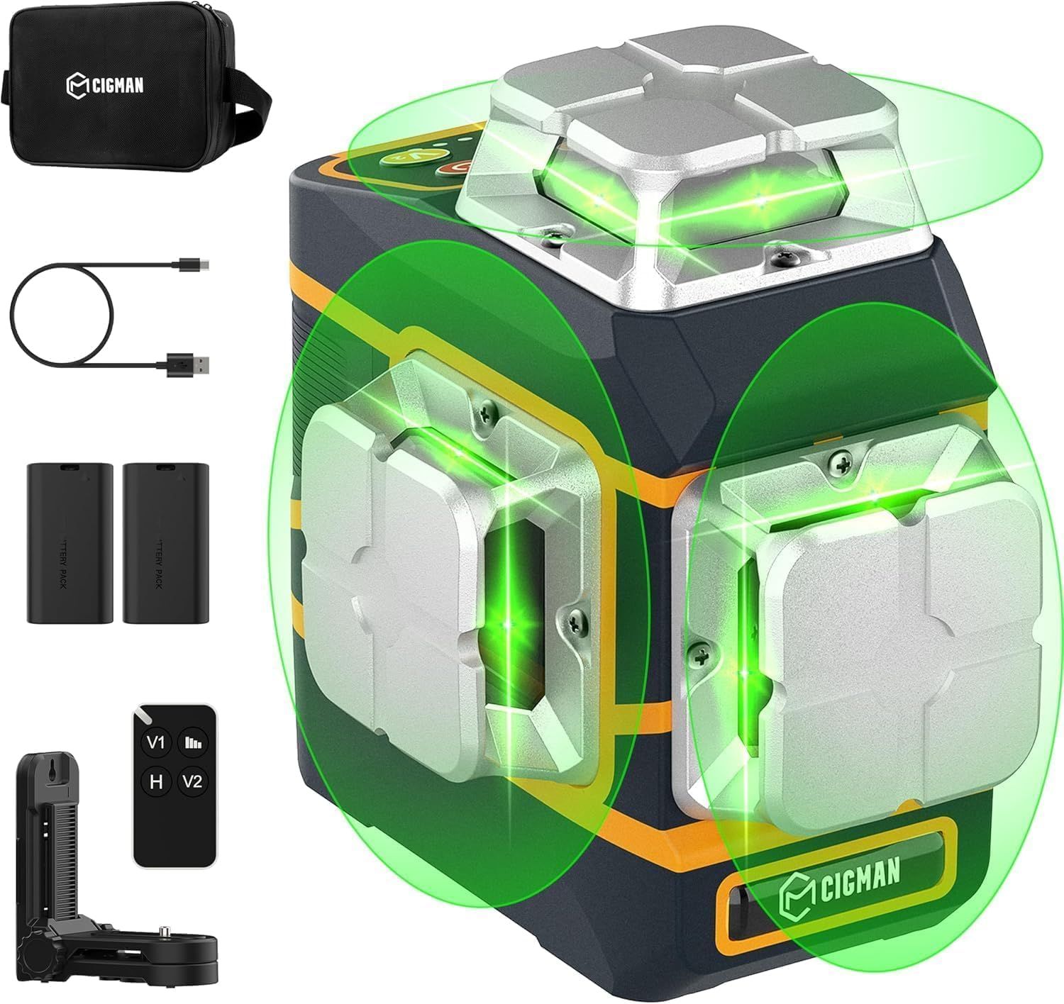 CIGMAN Laser Level CM-801 Laser Level Self Leveling 3x360 degrees3D Green Cross Line for Decoration and V413-CM801