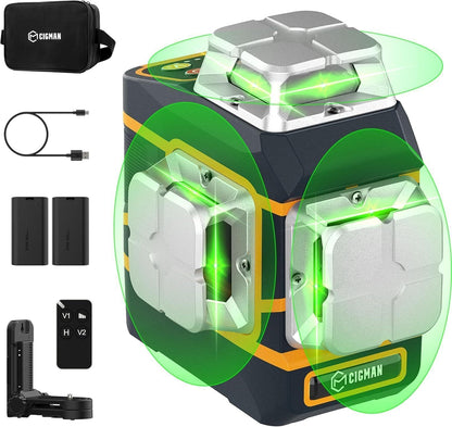 CIGMAN Laser Level CM-801 Laser Level Self Leveling 3x360 degrees3D Green Cross Line for Decoration and V413-CM801