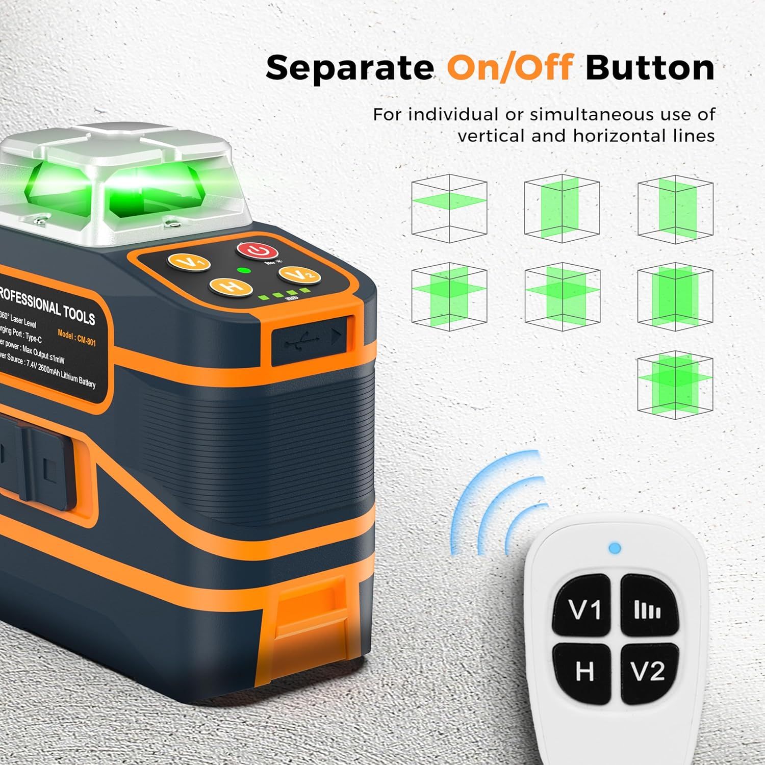 CIGMAN Laser Level CM-801 Laser Level Self Leveling 3x360 degrees3D Green Cross Line for Decoration and V413-CM801