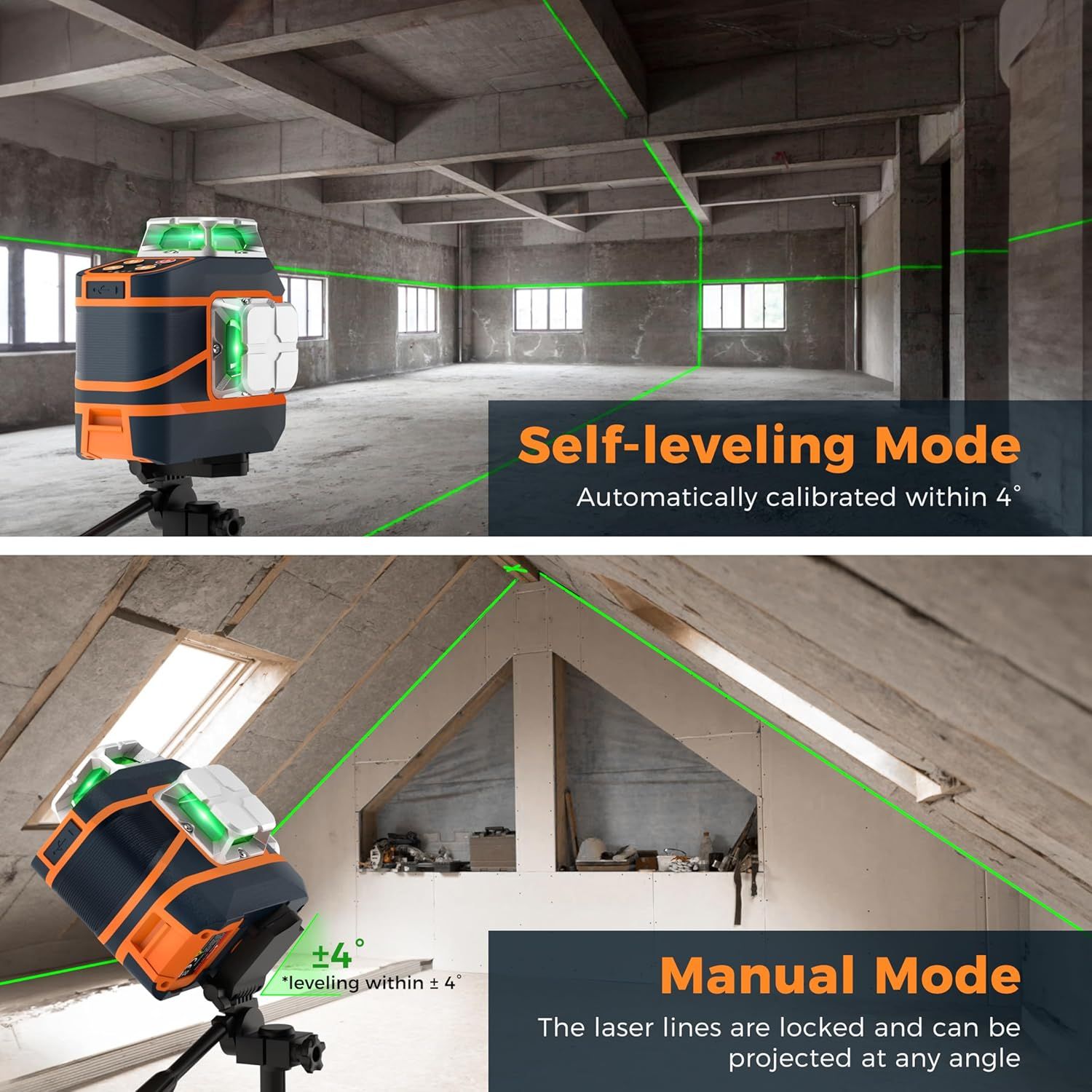 CIGMAN Laser Level CM-801 Laser Level Self Leveling 3x360 degrees3D Green Cross Line for Decoration and V413-CM801